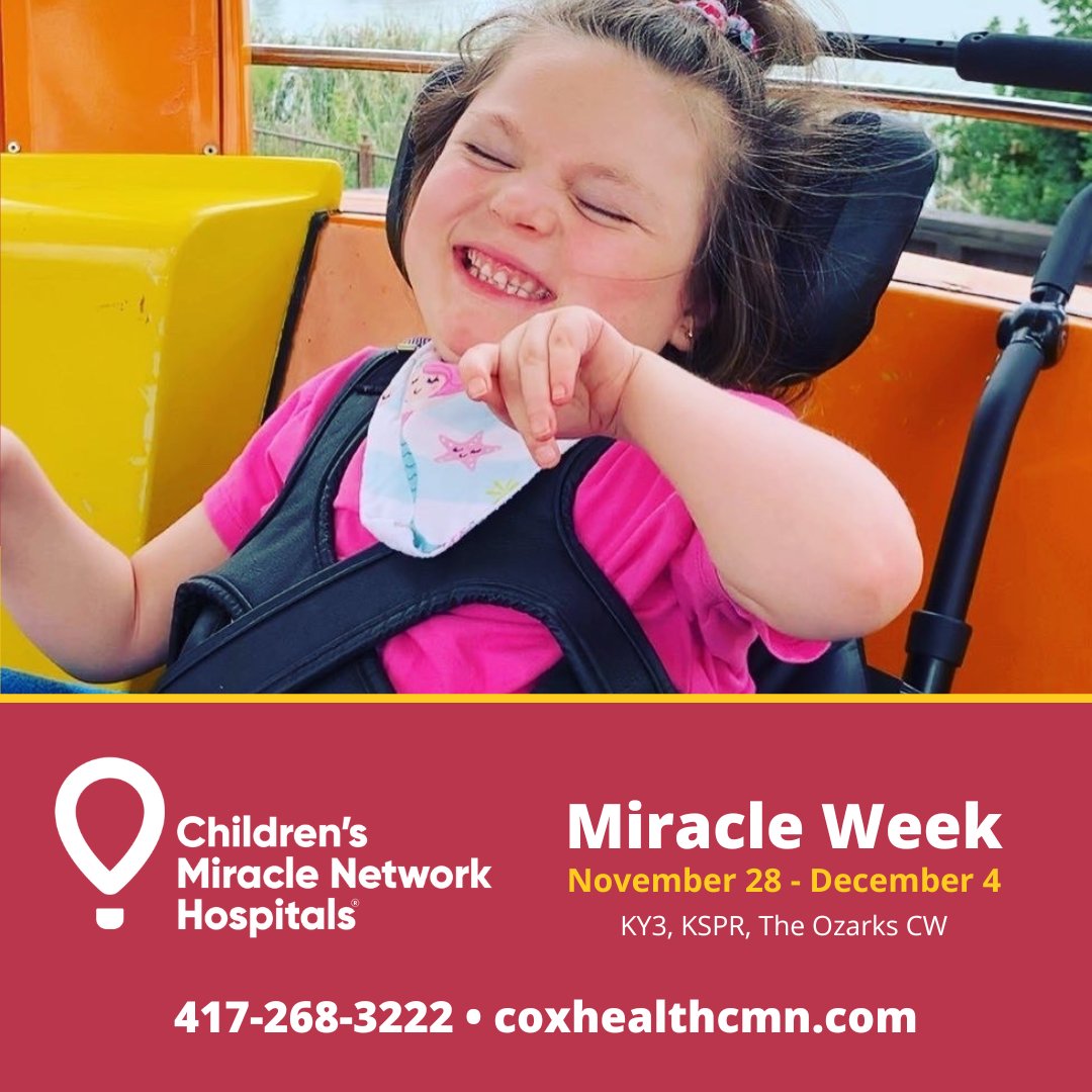 coxhealthcmn's tweet photo. Miracle Week kicks off today! Join us by donating in support of sick & injured children! All gifts & proceeds made to @CMNHospitals at @CoxHealth benefit children here in the Ozarks. Donate now: https://t.co/8ZHM9KCvaQ. #miracleweek #makingmiracleshappen #helpinglocalkids #ozarks https://t.co/JAvjYA99bj