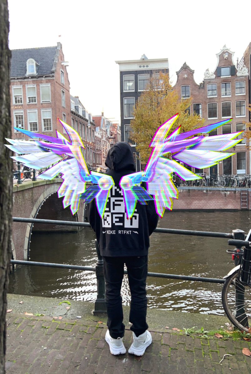 RTFKT wings @ Amsterdam.

Loving the hoodie - the size, quality, AR animations, everything is just perfect!

Can’t wait to use the amazing filters that the community will create for the challenge!

<a href="/RTFKT/">RTFKT</a> <a href="/ycxcRTFKT/">𝚒𝚕𝚢𝚊𝚜𝚜.𝚎𝚝𝚑 | 𝙿𝚊𝚛𝚒𝚜</a> <a href="/benitopagotto/">Benit0 🪬</a> <a href="/clegfx/">ClegFX</a> <a href="/Zaptio/">Zaptio RTFKT</a> <a href="/RTFKTcreators/">RTFKT Creators</a> #rtfkt #nike