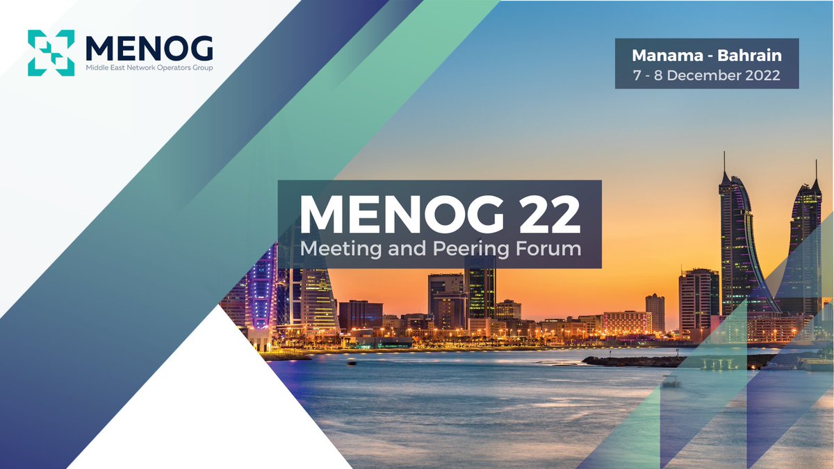 MiddleEastNOG's tweet photo. #MENOG22 is next week! Join us from 7-8 December in Manama, Bahrain to discuss #IPv6, #routing security, #peering and more with other Internet stakeholders in the region. Learn more and register at: https://t.co/IlFc57kFnW https://t.co/cOE2V7FyhR