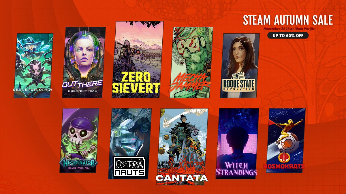 Hey folks! 
As autumn slowly creeps away as does our Autumn sale! 

You have until 6PM tomorrow to grab yourself a bargain guaranteed to keep you entertained over the winter! 🍂❄️
store.steampowered.com/publisher/Mode…