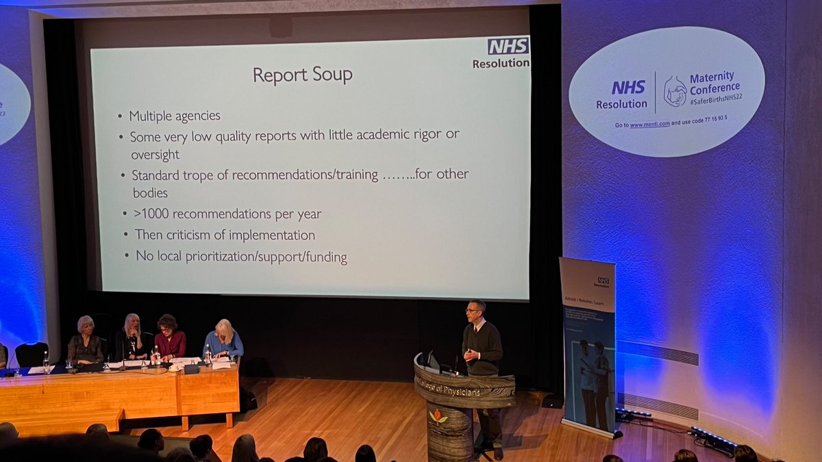 Tim Draycott discusses the problems with “report soup”. 

With over 1,000 recommendations and no local prioritisation / support / funding, we can’t expect full implementation. 

Resources and staffing matter 👈

<a href="/NHSResolution/">NHSResolution</a> #SaferBirthsNHS22