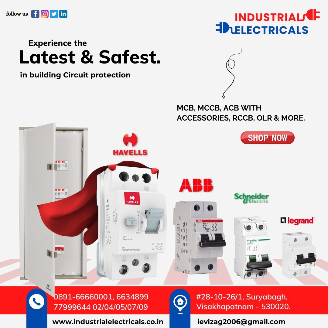 IndustrialEle12's tweet photo. "INDUSTRIAL ELECTRICALS is The Best MCB,MCCB,ACCESSORIES,RCCB,OLR & MORE. distributor in Vizag.
For more details contact: 7799964404"
#Industrialelectricals #polycabwireprice #polycabwirepricelist #switches #electricalswitches
#speakerwire #electricwire #cablewire https://t.co/61Wgn4Zmqs