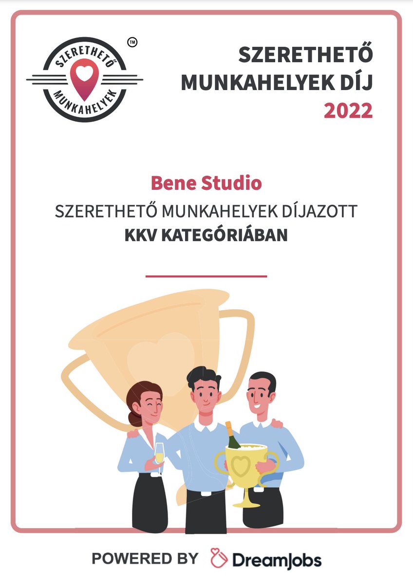 Happy days! 🎉 Dreamjobs has released the Lovable Workplaces Award list for 2022, and we were named one of the top 200 most lovable workplaces in Hungary. ❤️ (By the way, we are #hiring! If you'd like to join us, check out our openings at bit.ly/3CxdE7g 🔗)