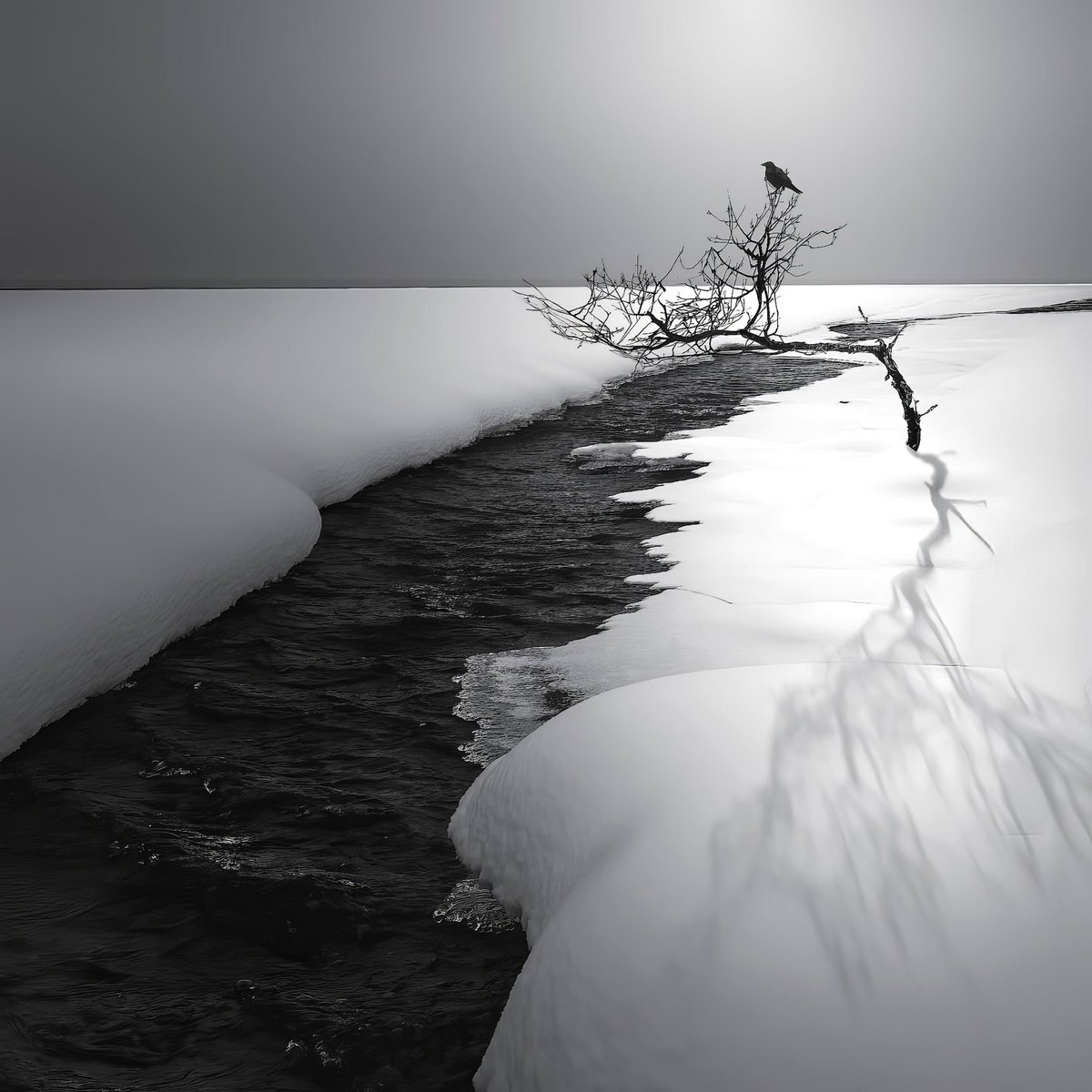 cameralab21's tweet photo. Roy Iwasaki -  Snowscapes, Resting crow https://t.co/M52fcpJmCd