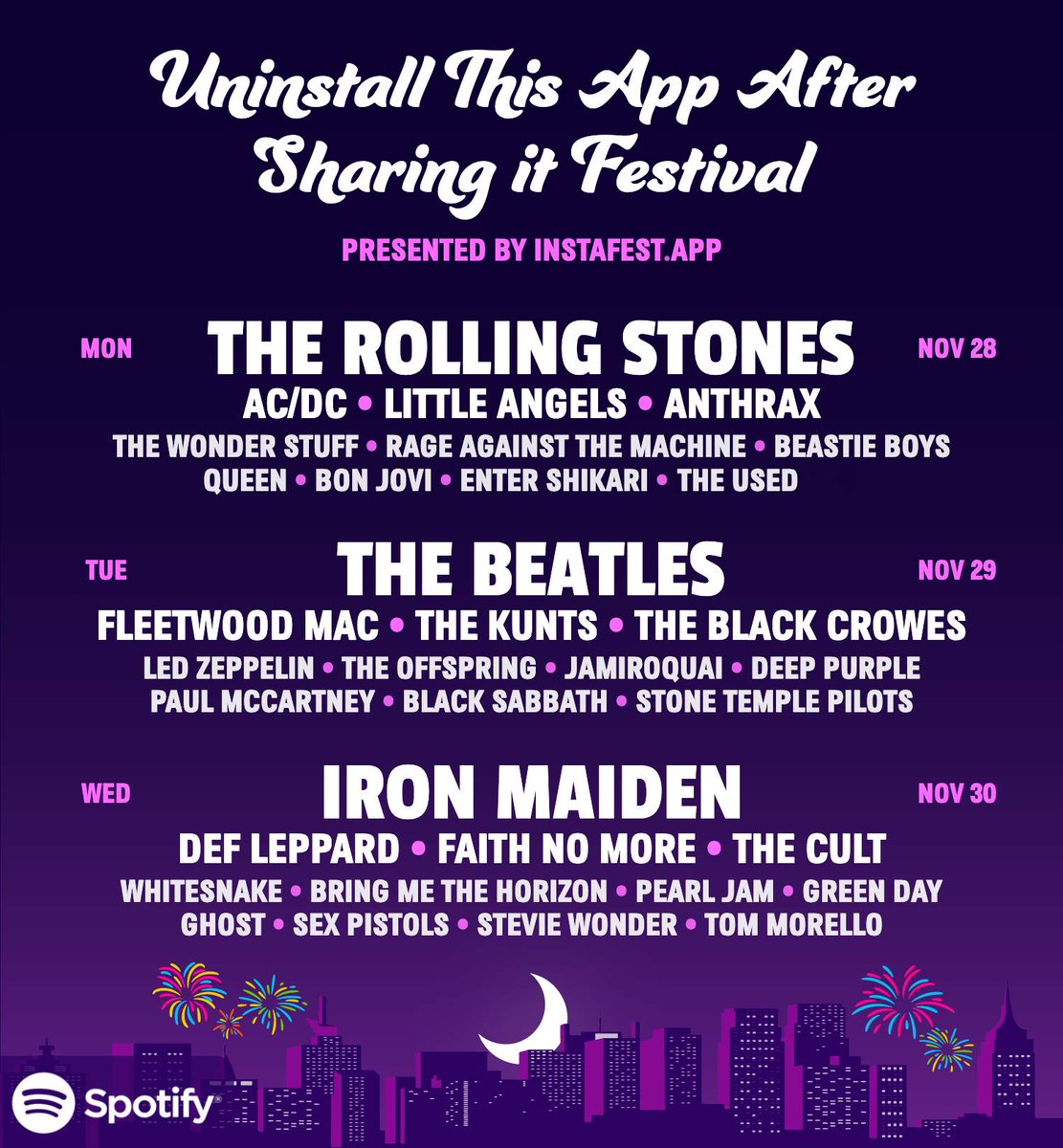OK OK here's mine

(make sure you uninstall the app from your Spotify after)

instafest.app/home
