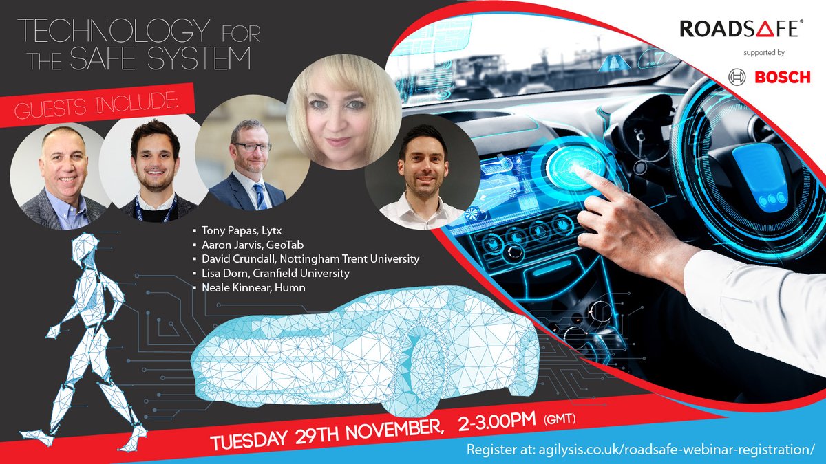 FINAL REMINDER: tomorrow is the last of our present webinar series on Technology for the Safe System. Join @reedmobility and panellists from @GEOTAB @TrentUni @humn_ai @lytx & @CranfieldUni We are live at 2.00pm (GMT) tomorrow. Register here: agilysis.co.uk/roadsafe-webin…
