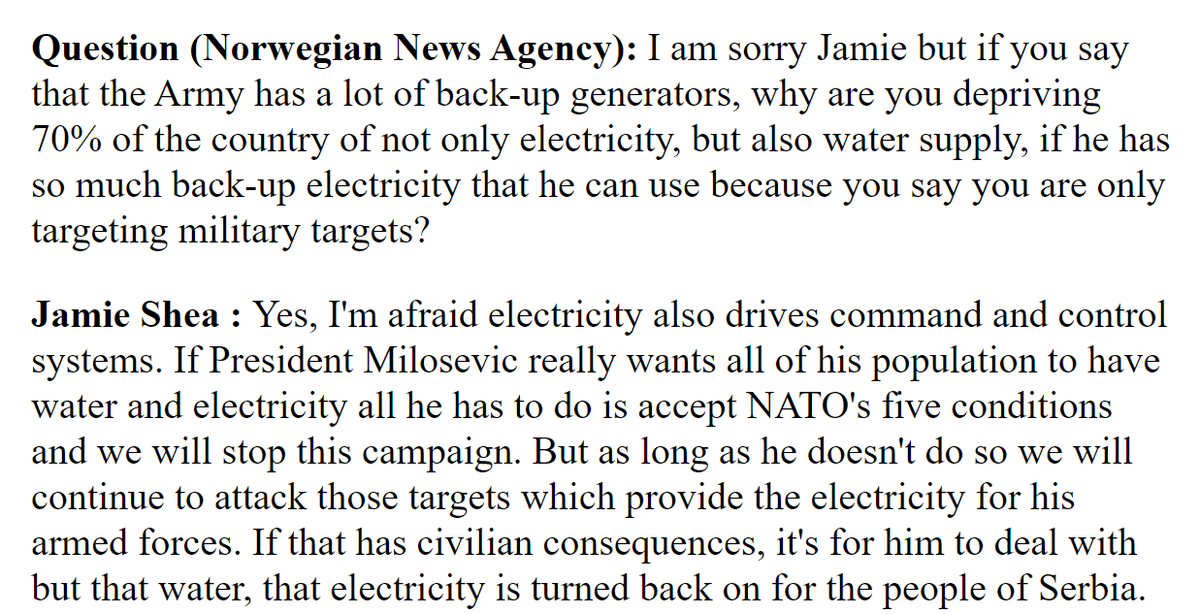 RWApodcast's tweet photo. Not a huge fan of the whole “exposing Western hypocrisy” thing but this 1999 Press Conference by NATO Spokesman Jamie Shea is too great https://t.co/eEnr4n3wAD
