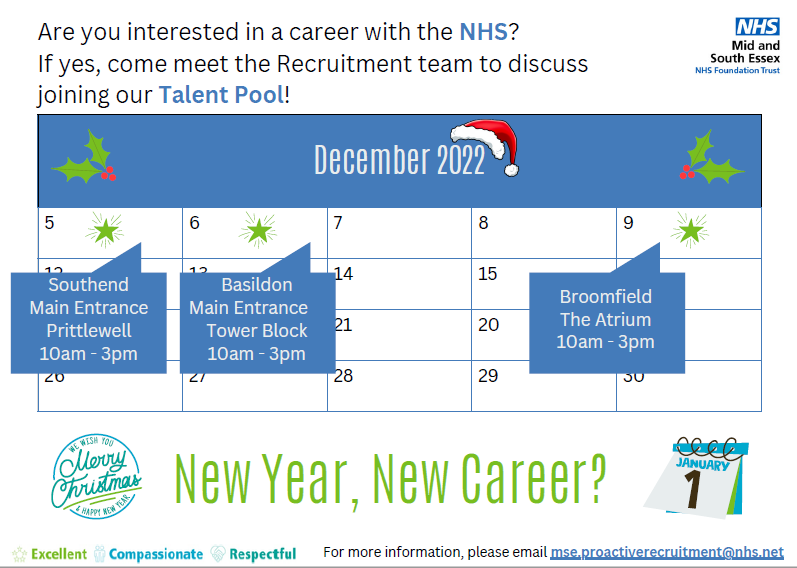 JoinMSEHospital's tweet photo. Is a new career on your Christmas wish list? Then make sure to join us at our Talent Pool drop-in sessions next week! We'll help you find your dream role here at @MSEHospitals in time for the new year.

#NHS #Healthcare #nhsjobs #newjob https://t.co/kwkGb4B2GT