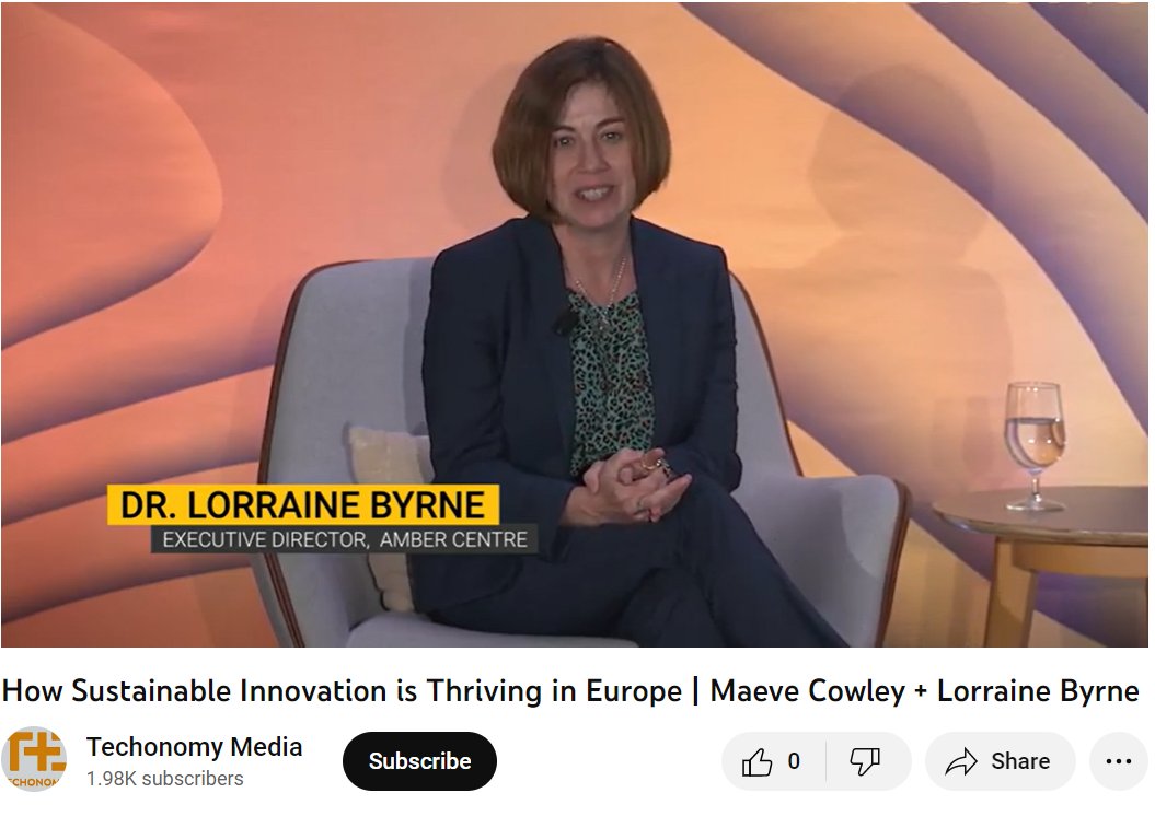 ambercentre's tweet image. 📺 Watch Back bit.ly/3gEDj5X
Our Exec Director @byrne_l at #Techonomy22

 &apos;How sustainable innovation is thriving in Europe&apos; with @MaeveCowley @IDAIRELAND 

Working on: recyclable PET, waste &amp;amp; pulp alts, improving battery capacity, reducing energy consumption of servers