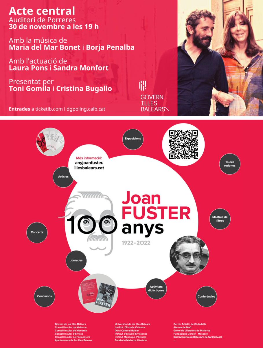 📣 L’acte central de l’Any Joan Fuster a les Balears es farà a l’Auditori de Porreres dimecres dia 30

L’espectacle comptarà amb una actuació de Maria del Mar Bonet i Borja Penalba. Via <a href="/dbalears/">Diari de Balears</a> 

dbalears.cat/cultura/cultur…