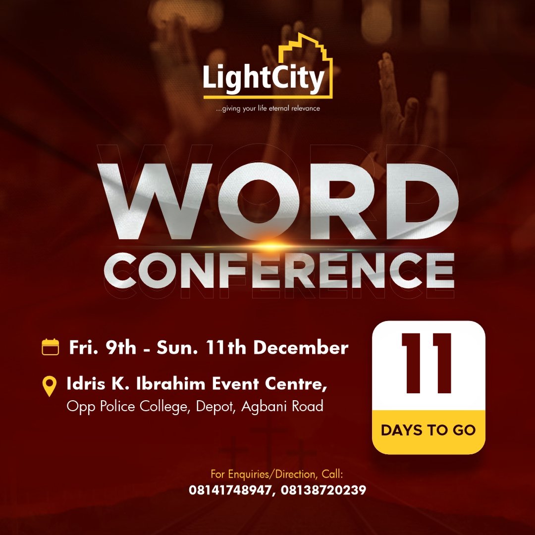 the_lightcity's tweet photo. WORD CONFERENCE 2022
In 11 days…
We come to the Special feast of our Lord Christ,
A time of Supernatural Encounters,
All of our lives changed and transformed...
Welcome.
#WC2022 #WordConference2022 #lcc #lightcitychurch #revelation #power #enugu #explorepage https://t.co/cxhtQLsPO7