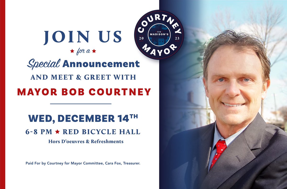 Courtney4Mayor's tweet photo. Join us for an announcement about 2023! https://t.co/o6omIdOXOM