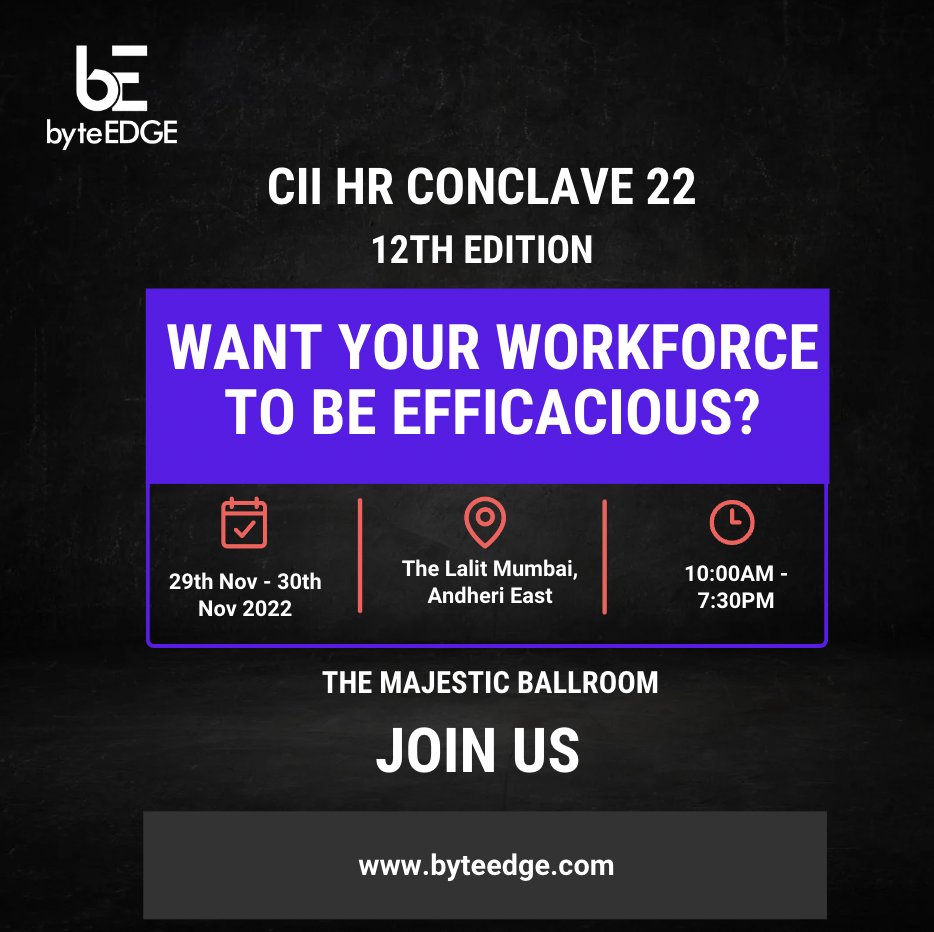 Want your workforce to be efficacious?
Join us tomorrow at the 12th CII HR Conclave.

Register now - ciihrconclave.com

#CIIHRConclave22 #humanresources #culture #hr #people #chro #hrconference #peopleandculture #learning #future #ceo #hr #learning #future #ceo #HR