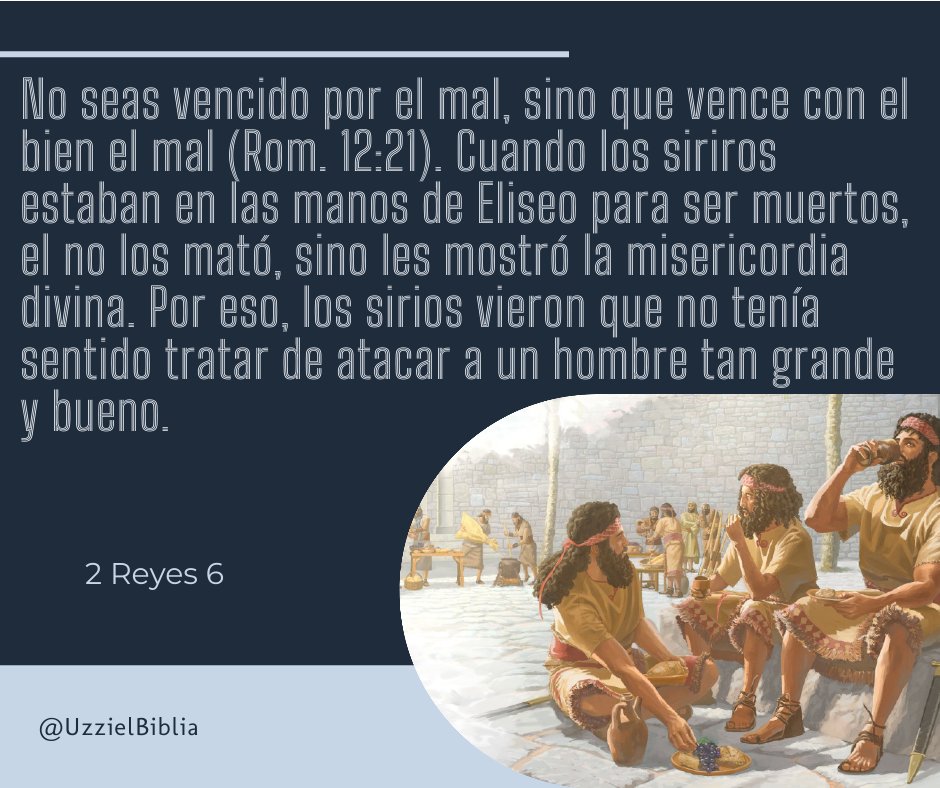 2 Rey 6:22-23
Eliseo respondió:—No, no los mates. ¿Acaso acostumbras matar a quienes has hecho prisioneros con tu espada y con tu arco? Dales de comer y beber, y luego devuélvelos a su señor. <a href="/EnzoChavez/">Enzo Chávez</a> <a href="/presidenciadsa/">Pr. Stanley Arco | Oficial</a> <a href="/PrMontalvan/">Pr. Daniel Montalvan</a>