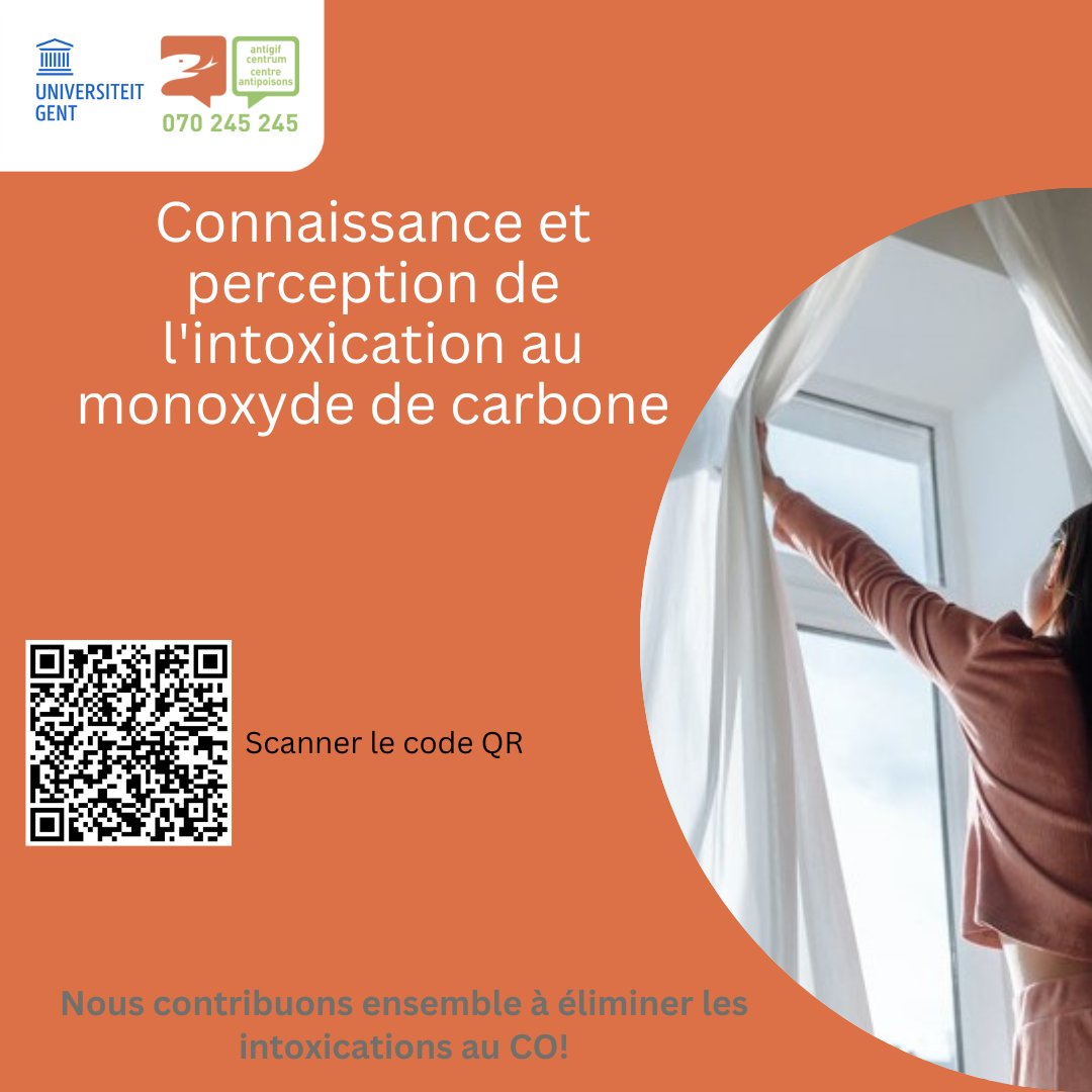 L'intoxication au CO coûte des vies😱mais il est possible de l'éviter. La connaissance des mesures de prévention est 👍. Cette connaissance est-elle présente🤔? Le #centreantipoisons et @UGent lancent une enquête! 
👉bit.ly/3Vo024W
<a href="/VandijckD/">Dominique Vandijck</a> <a href="/annemariedesca2/">Anne-Marie Descamps</a> @Hanna_Vnov