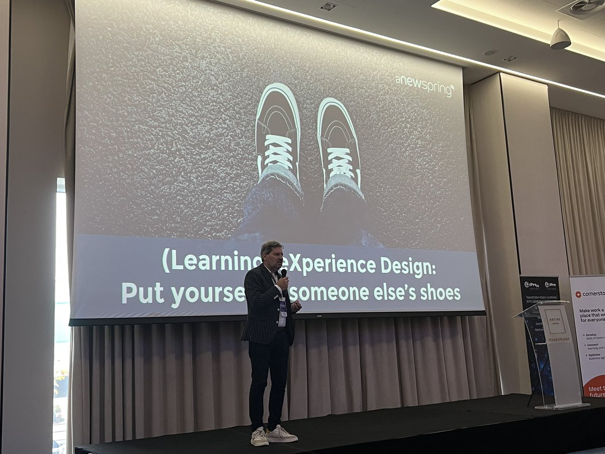 MiPS1608's tweet photo. We are now with the great @GerDriesen encouraging us to put yourself in the learner’s shoes when we design learning experiences. Imagery evoking Iwana Wencel’s presentation. Connect the job to “empathy that matters” #ELF #ElearningFusion https://t.co/1Rvous6RYg