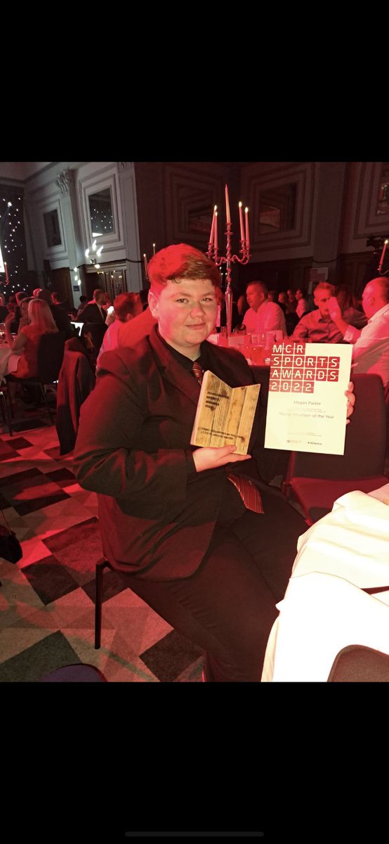 ActiveCN's tweet photo. We are all very proud of Megan for receiving the Young Volunteer of the Year Award @McrSportsAwards on Saturday!! 👏😀🥇#whenhardworkpaysoff #MondayMotivation #OurYear2022 @MCRActive https://t.co/qURPZU9Phz