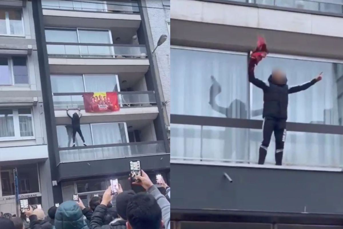 ladh's tweet photo. La vidéo de la honte: un supporter marocain arrache un drapeau de la Belgique pour fêter la victoire du Maroc https://t.co/XpNLMCPcPc https://t.co/n1MtyqU89e