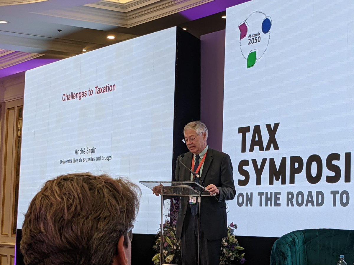 GrahamTilbury's tweet photo. #AndreSapir discussing the purposes of taxation at #taxmix2050, such as funding public spending and redistributing wealth. But as demand for public spending increases is there capacity in European countries for increased taxation? https://t.co/icXecjZ6kT