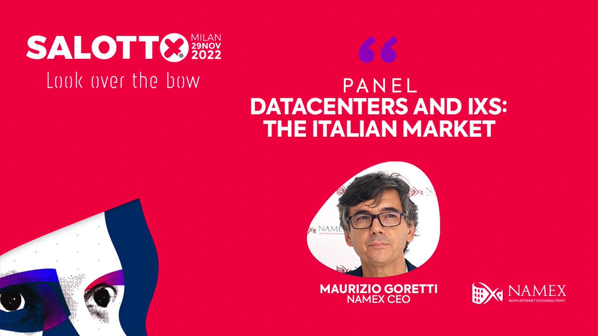 Al #MIXSalotto nostro CEO <a href="/MaurizioGoretti/">Maurizio Goretti</a> prenderà parte a un panel tecnico per fare il punto sulla situazione di #IXP e #datacenter in 🇮🇹. 

Parteciperanno <a href="/czanfo/">Cristiano Zanforlin</a> (<a href="/MIX_exchange/">MIX_IT</a>), <a href="/lucacicchelli/">Luca Cicchelli</a> (<a href="/top_ix/">TOP-IX</a>), Marco Casaletta (<a href="/data4_group/">DATA4 GROUP</a>) e Alessandro Solari (<a href="/naquadriasrl/">Naquadria</a>).