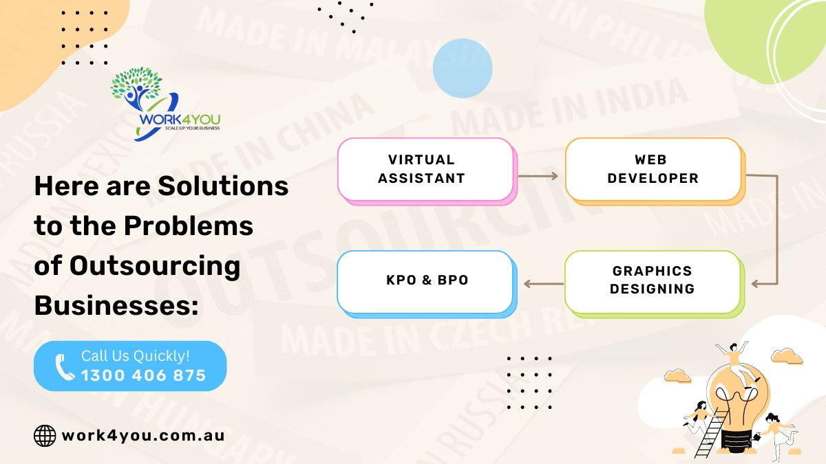 ✅ Here are Solutions to the Problems of Outsourcing Businesses:

➡️ Virtual Assistant
➡️ Web Developer
➡️ Graphics Designing
➡️ KPO &amp; BPO

Call Us Quickly!

Visit us -
🔗 work4you.com.au/virtual-assist…

Call us -
📞 1300285518

#outsourcingsolutions #virtualassistant #webdevelopment