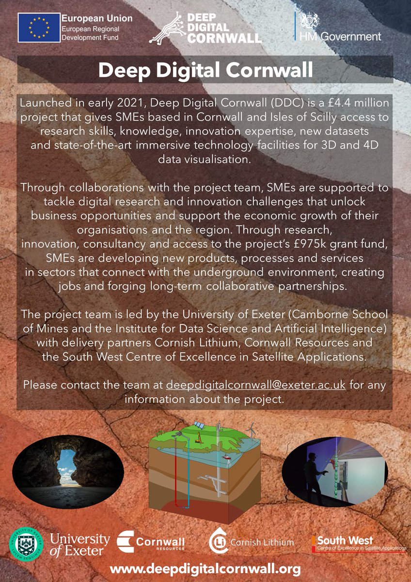 ⚡️Last few grants and £5k vouchers are available for SMEs in Cornwall and Isles of Scilly⚡️

DDC has been allocated an additional £200k; spend must complete before 30th June 2023!🚨

We fund digital research and innovation that connects with the underground environment.