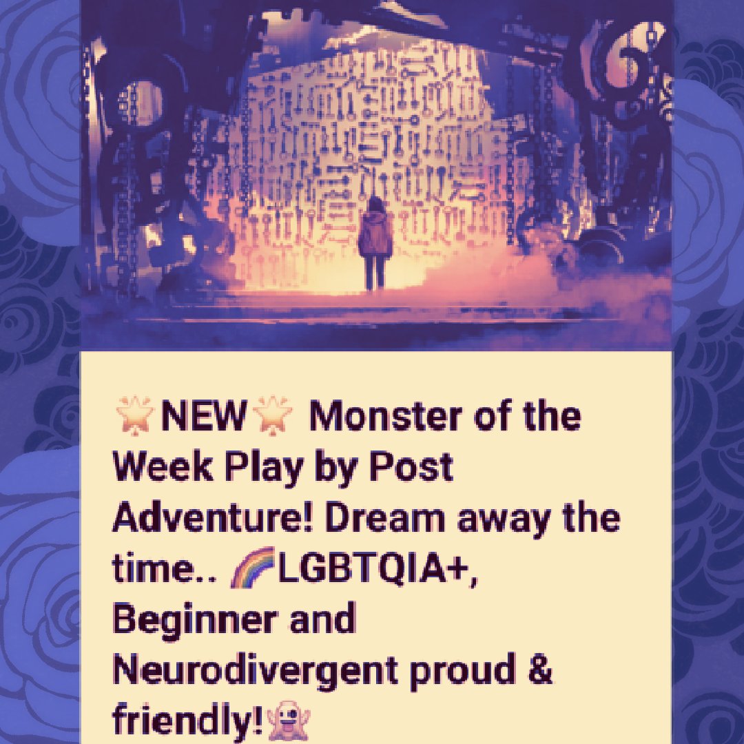 DunjMasterEryn's tweet photo. Time for the Monster Mash! Won't you join us? All you need is imagination (for things that go bump in the night!) and discord :D

https://t.co/nMj6N5vIpa

#monsteroftheweek #motw #monsteroftheweekrpg #evilhatproductions #playbypost #ttrpg #powerbytheapocalypse #playbypostrpg https://t.co/ZiHxAMY88g