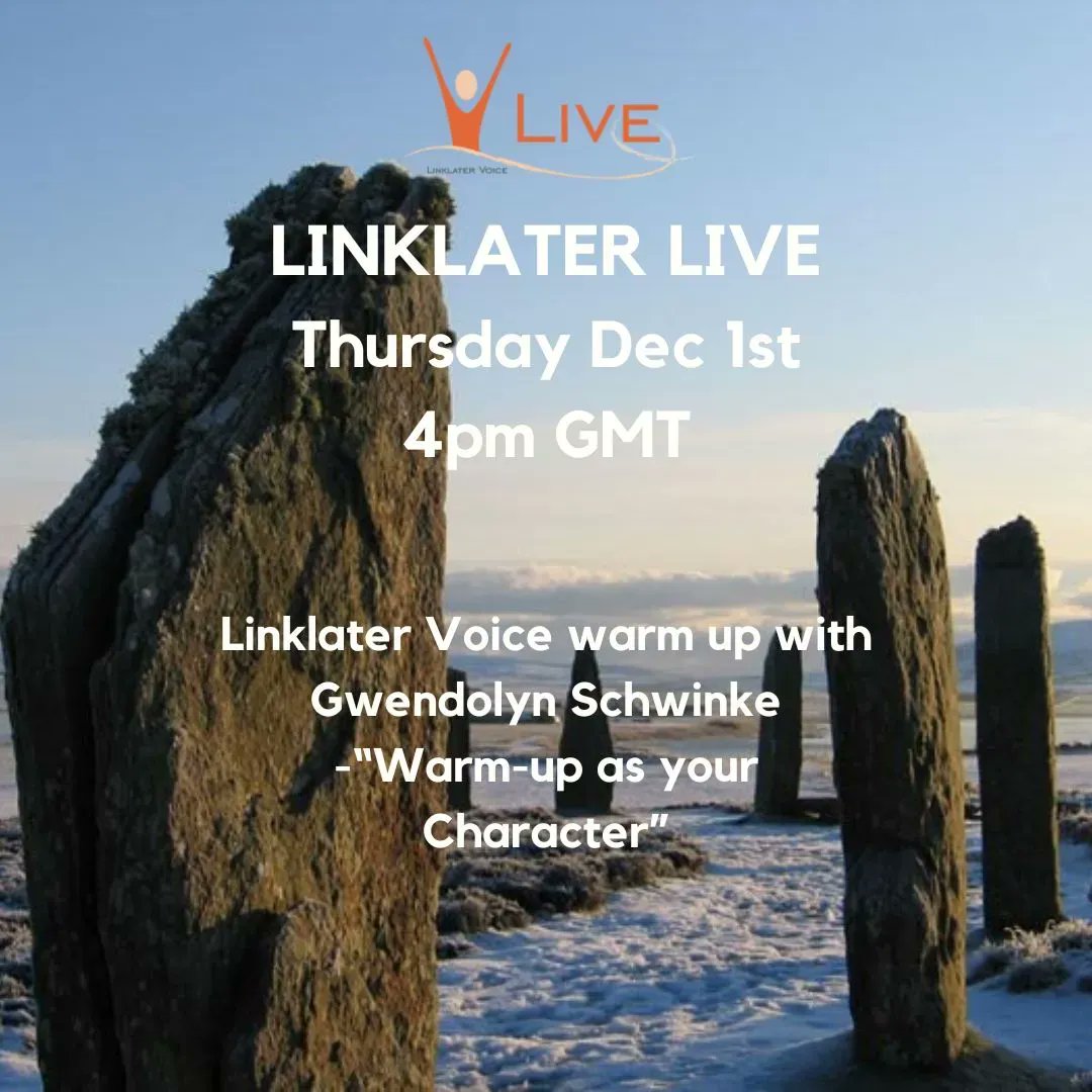 December Linklater Live warmup's begin.
This week’s Linklater Voice® Voice and Body warm is led by Designated Linklater teacher Gwendolyn Schwinke

To book click here: bit.ly/3ViJprF 

#kristinlinklatervoicecentre #kristinlinklater #linklaterlaterlive #onlinevoice #voice