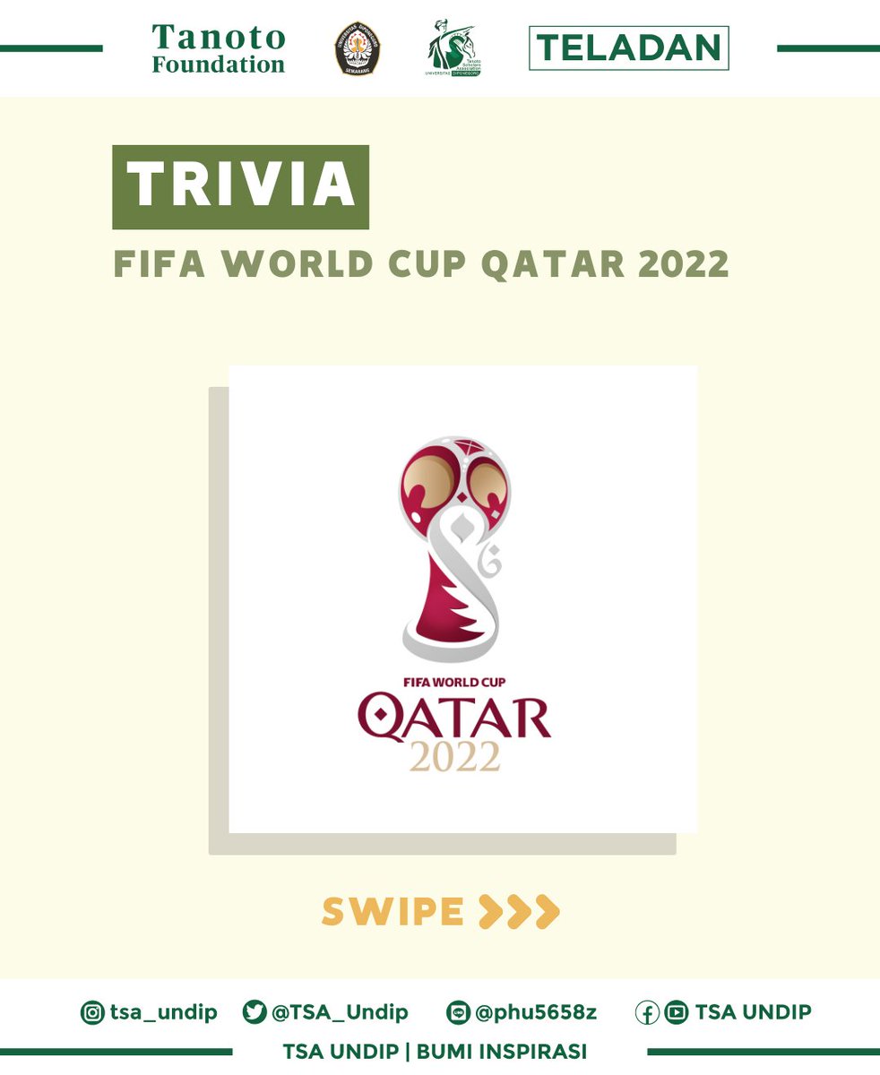 tsa_undip's tweet photo. [TRIVIA: FIFA WORLD CUP 2022] 

Hi, T-Friends! 

FIFA World Cup 2022 yang diadakan di Qatar sudah dimulai sejak 21 November lalu dan akan berlangsung hingga Desember mendatang. 

World Cup atau Piala Dunia tahun ini memiliki banyak fakta menarik lho, https://t.co/IraweGBmfs