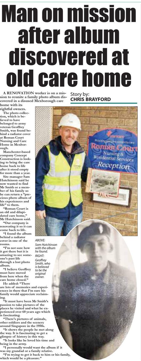 The contractors for one of our latest projects in Mexborough have featured in the local newspaper this weekend! <a href="/rotherhamtiser/">Rotherham Advertiser</a>  

<a href="/ConceptConstru3/">Concept Construction</a> are on a mission to reunite a family photo album discovered behind a radiator cover at our site

Let's hope for some good news!