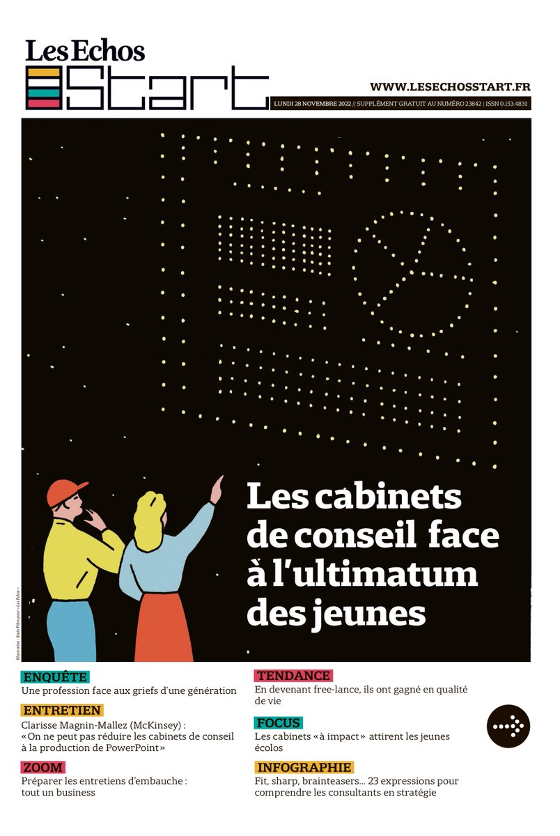 Echos_Parisien's tweet photo. Aujourd’hui dans les @EchosStart : « Les cabinets de conseil face à l’ultimatum des jeunes »

🔎 Enquête : Une profession face aux griefs d’une génération.
👨‍💻 Tendance : En devenant free-lance, ils ont gagné en qualité de vie. 

➡️ À retrouver dans les points de vente habituels. https://t.co/qO5N2xYTUu