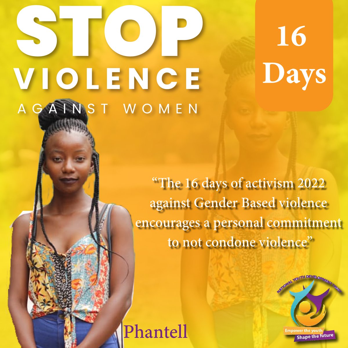 NYDT1's tweet photo. Lets all unite against GBV and assist victims of it, we are all responsible for putting an end to gender based violence. No means no......... @wildtrustzim @bvtatrust @AmakhosikaziFM @habakkuktrust @citezw @RuralYoungWomen @table_girls @memorykadau @CydtMat https://t.co/ZCD5nF9T7s