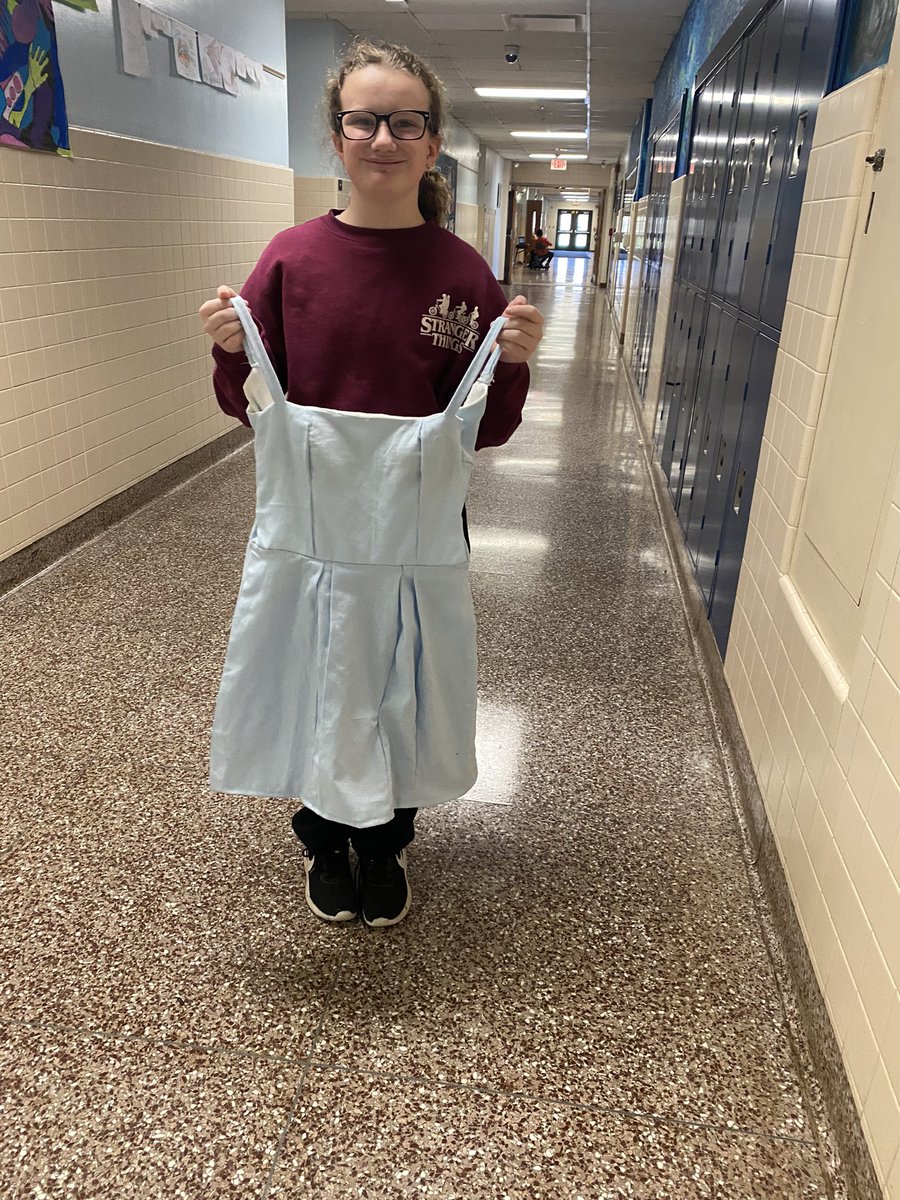 One of the great things about #choiceart is when a student challenges themselves and doesn’t give up! After sewing a few plushies and pillows, Maeve made her own dress! #engage_and_persist @RFIShuskies