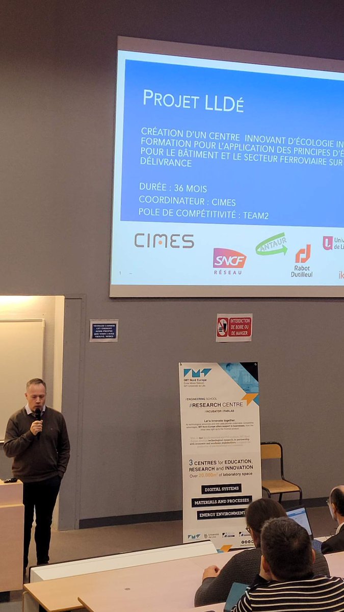 IMT_NordEurope's tweet image. Journée #RECONVERT - présentation du Projet #LLDÉ par Moïse VOUTERS de @PoleTeam2.