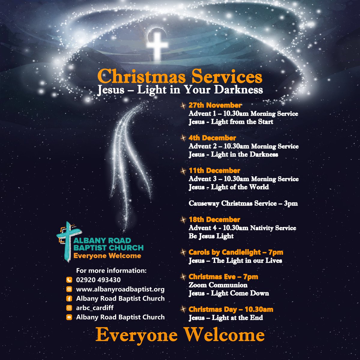 Everyone Welcome, if you'd like to join us for any of our services or events on the run up and over the Christmas period #Christmas2022 #Roath #Community