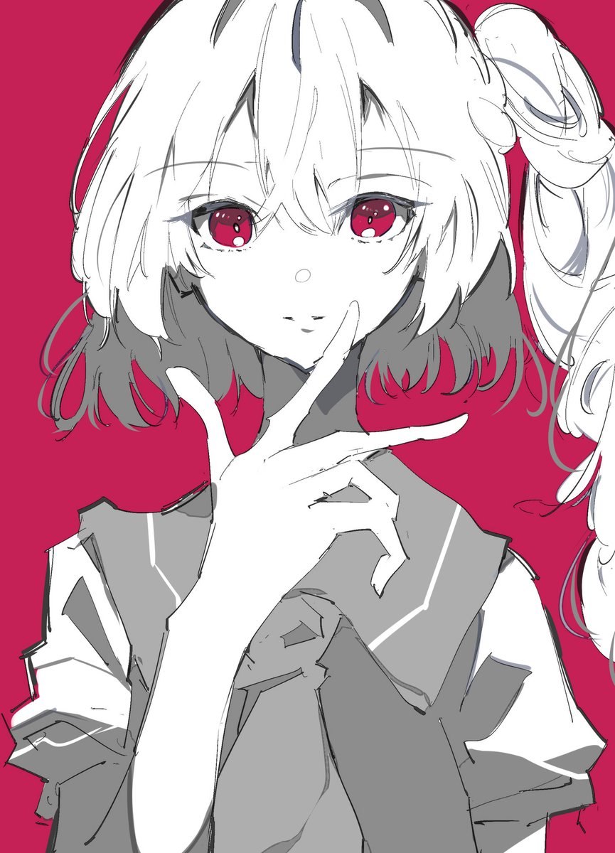 flandre scarlet 1girl solo simple background red eyes short sleeves looking at viewer red background  illustration images