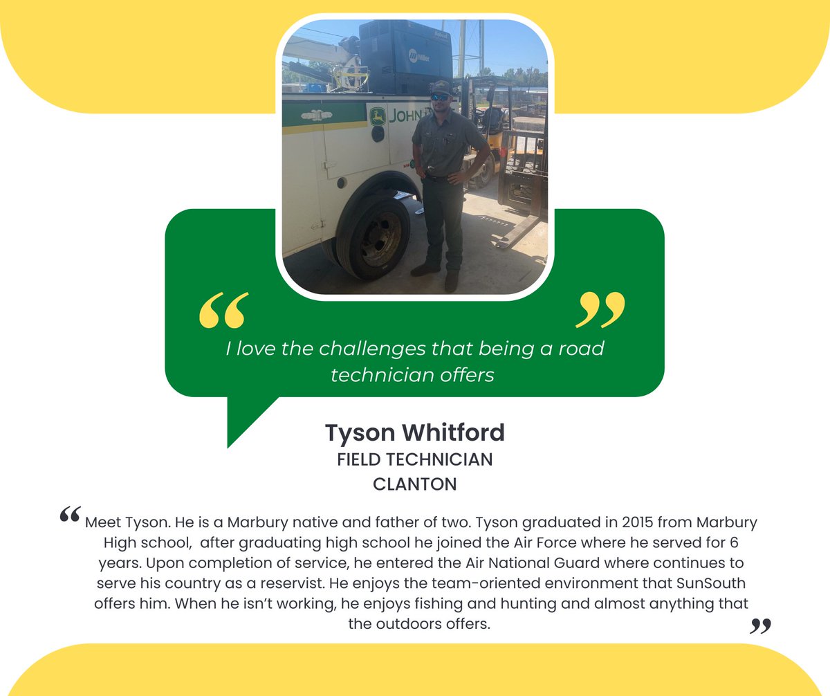 We're thankful for Tyson and what he brings to the Clanton location! We thank him for the service he provides our customers and his service to our country!