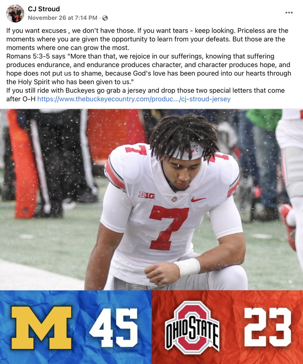 Few people point to their faith after a loss and look at setbacks as opportunities to grow. <a href="/OhioStateFB/">Ohio State Football</a>'s <a href="/CJ7STROUD/">CJ Stroud</a> did just that. He can play QB on my team any day.