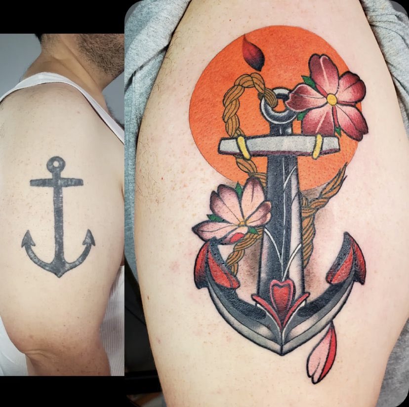 ProphecyInk's tweet photo. ALL BETTER⚓️ Anchor cover up tattoo by Jonatan. https://t.co/z7iv0dQ0Sg