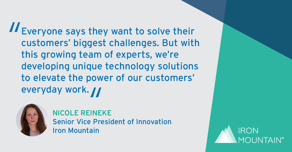 IronMountain's tweet photo. For most workplaces, innovation is just another buzzword. Not for us. See what we’re doing to make it a reality for our customers in this Q&amp;A with our Senior Vice President of Innovation, Nicole Reineke: https://t.co/7yhAfcpeqO
#informationmanagement https://t.co/zCZynTyb5Z