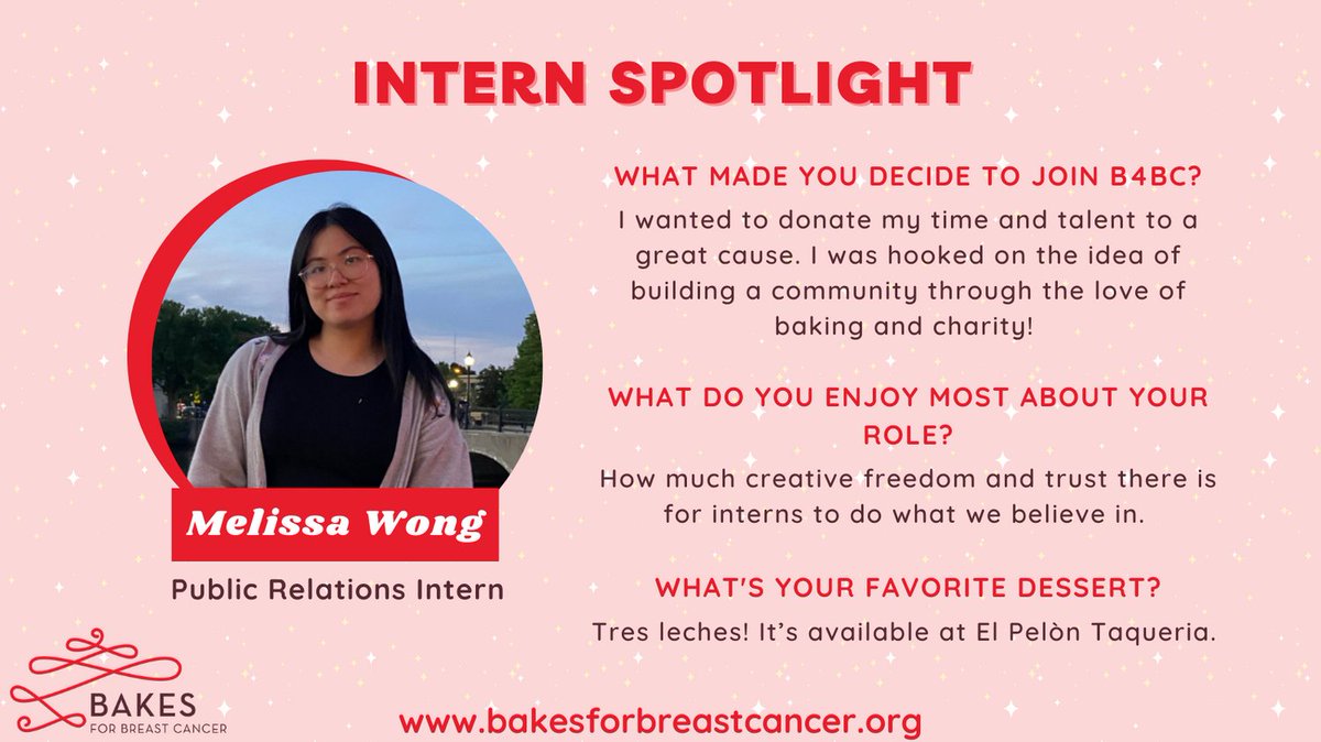 For this week's Intern Spotlight, we're showcasing Melissa Wong, our Public Relations Intern! Melissa is a senior at Suffolk University majoring in advertising with a public relations minor. 

#breastcancer #nonprofit #intern #internship