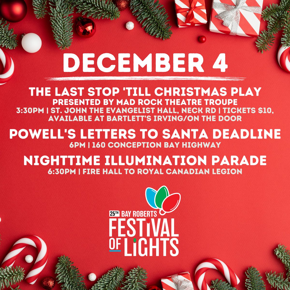 Town_BayRoberts's tweet image. Here is what’s coming up from November 28 to December 4 for the #FestivalOfLights25! 😁🎄

🔗 Full Festival schedule: bayroberts.com/25th-annual-fe…