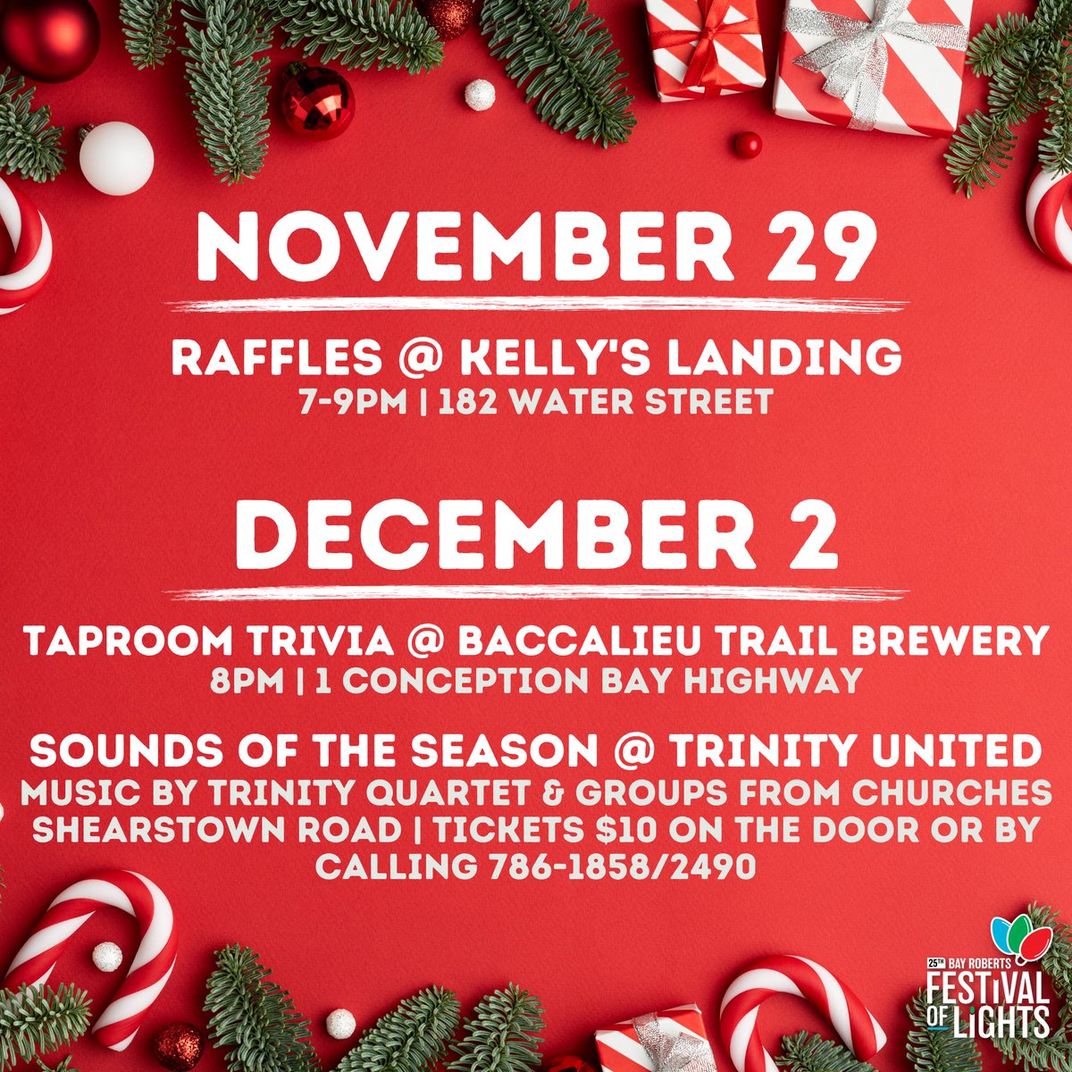 Town_BayRoberts's tweet image. Here is what’s coming up from November 28 to December 4 for the #FestivalOfLights25! 😁🎄

🔗 Full Festival schedule: bayroberts.com/25th-annual-fe…