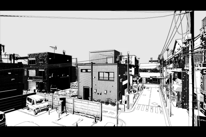 UE4で漫画用背景テスト(日本の街)600dpi用の画像から縮小しています。 