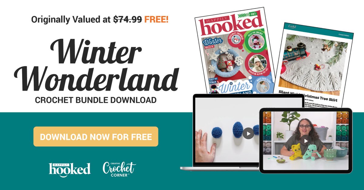 CrochetCCC's tweet image. We’ve put together an amazing Winter Wonderland Crochet Bundle valued at $74.99—but we’re giving it away for free! Unlock video content, patterns, and a +100-page magazine from our friends at Happily Hooked! ow.ly/Avm050LAqbb