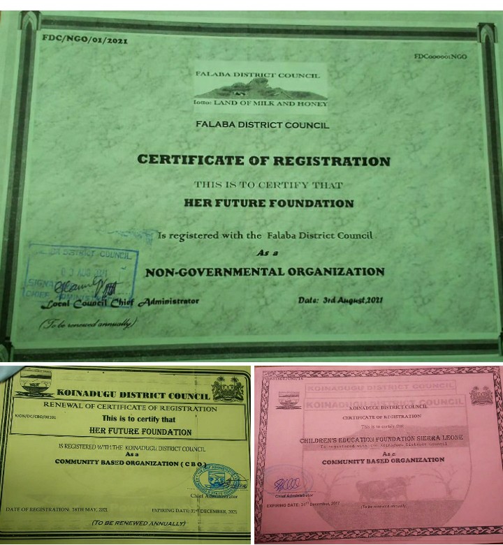 HerFutureFound1's tweet photo. @HerFutureFound1 our registration certificates https://t.co/mtCi2oF3AS  and program policies https://t.co/inAQ5dGWOK… that support gender transformative approaches in our programing.

@meltemagduk, @mtushiminina, @GPtoEndFGM, @fgm_global, @EUinSierraLeone, @IrlEmbFreetown https://t.co/oWIdBws43s