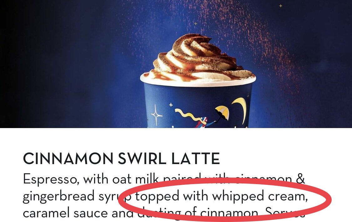 koolard's tweet photo. As I’m laid up with C-19 my wife was going to pick up a click and collect coffee. The Cinnamon Swirl Latte might’ve cheered me up except…

#caffezero #zerocream https://t.co/9oqnJS2jXD