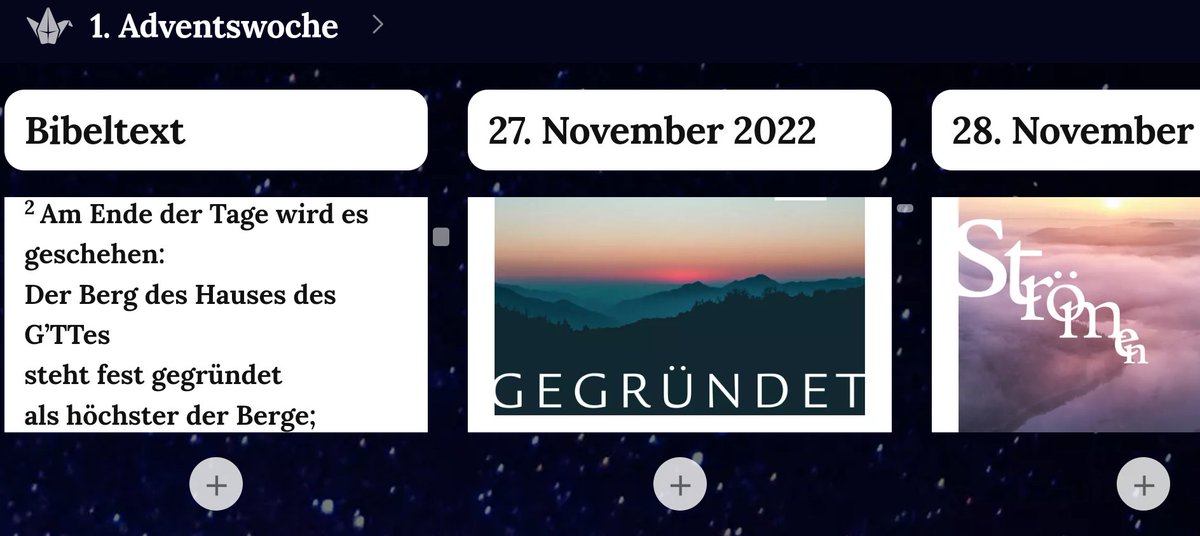 Adventsandacht, die zum täglichen Mitmachen und Mitdenken anregt!
 
padlet.com/kath_ch/n513ps…

#bibel #kirche #welt 
<a href="/kathch/">Portal kath.ch</a> <a href="/BibelwerkCH/">Bibelwerk_Schweiz</a> <a href="/BistumBasel/">Bischof Felix Gmür</a> <a href="/RPILuzern/">Religionspädagogisches Insitut, Uni Luzern</a>