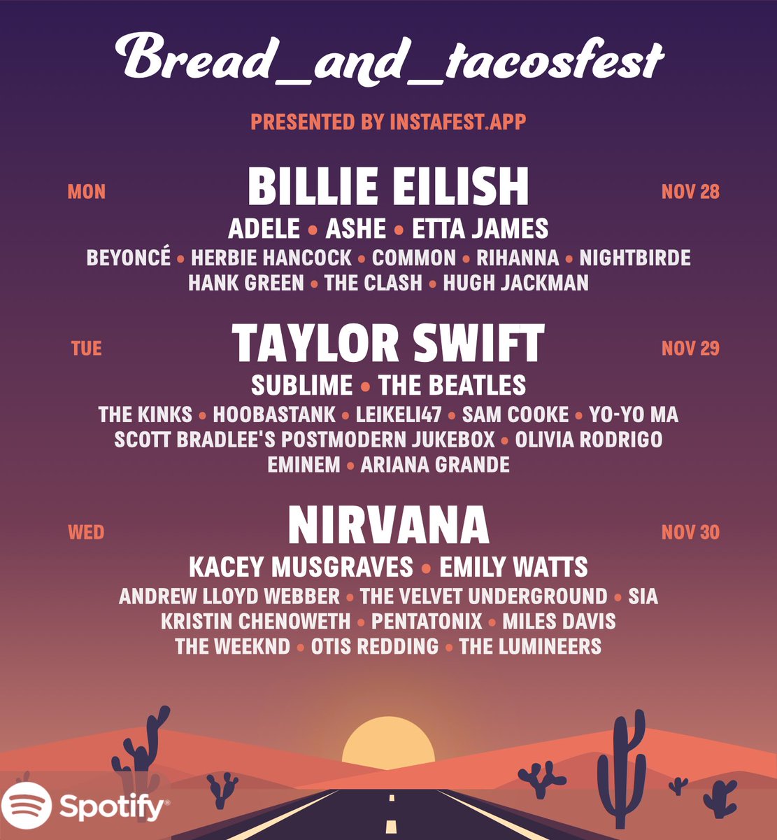 bread_and_tacos's tweet photo. Really looking forward to the @hankgreen and @billieeilish day #instafest #Spotify https://t.co/ElIW6X40pP