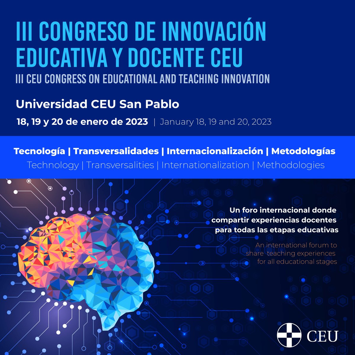uchceu's tweet photo. Un nuevo punto de encuentro para debatir, intercambiar y reflexionar sobre modalidades innovadoras de enseñanza y aprendizaje en CEU: ¿nos acompañáis a la @USPCEU el próximo enero? https://t.co/XTz8CcTQp5 https://t.co/yTqELx4pYe